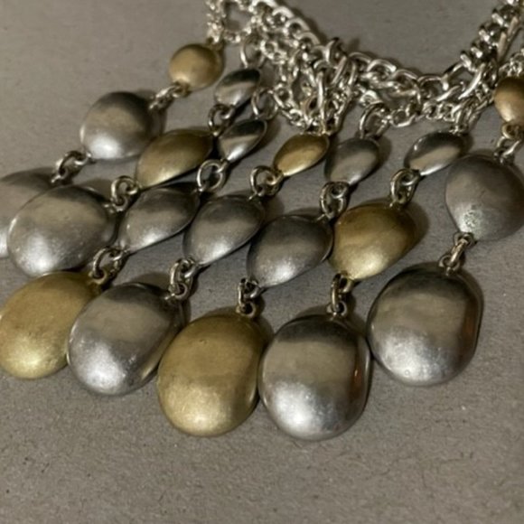 Chico's Brushed Gold and Silver Tone Double Chain Statement Collar 16" Necklace - Picture 9 of 9